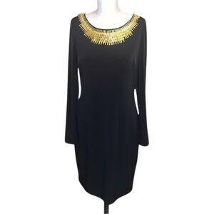 Calvin Klein Black Dress with beaded gold collar size 6